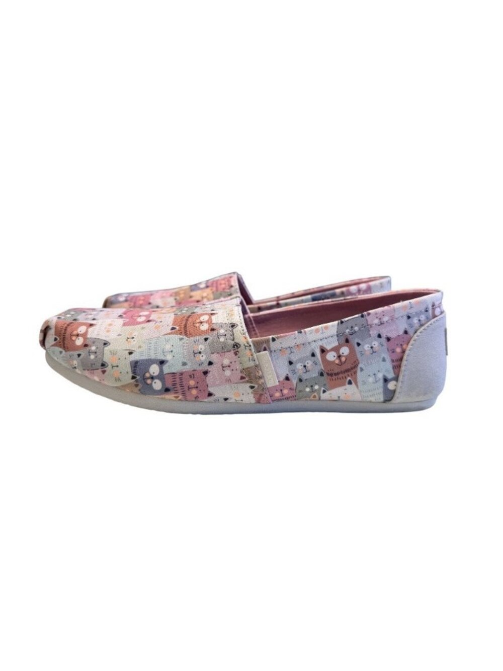 Skechers Bobs Plush Peace Love Kitty Print Flat Slip On Shoe Women's Sz 9